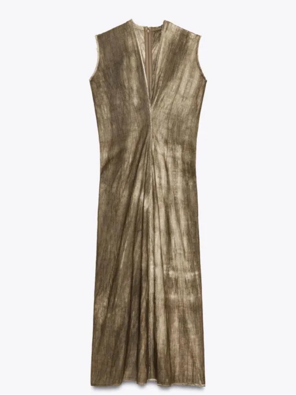 Zara ZW Collection Ramie Blend Ombre Tie Dye Maxi Dress Olive Green M TikTok